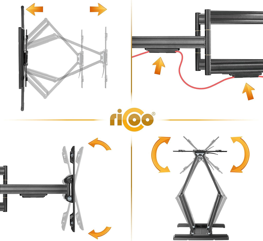 RICOO TV Wandhalterung Fernseher Schwenkbar Neigbar für 55-95 Zoll, Universal TV Halterung S7544-B,