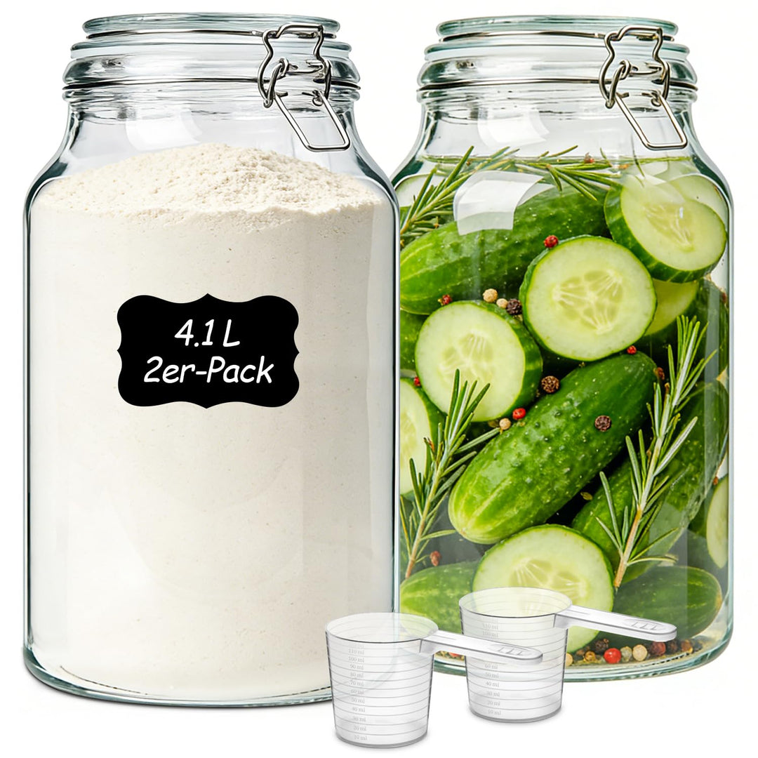 ComSaf 2er-Set Glasbehälter à 4l mit Deckeln 4100ml 4100ml*2, 4100ml x 2 Stück
