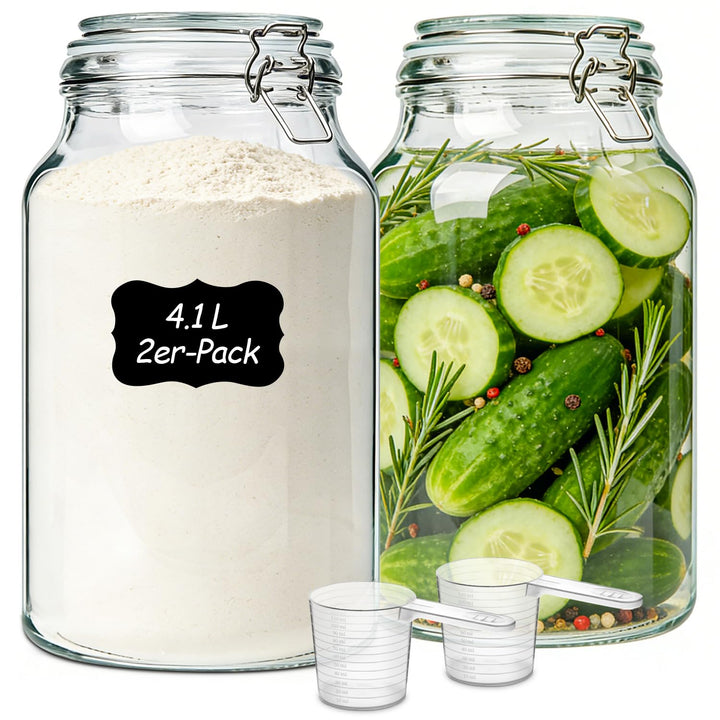 ComSaf 2er-Set Glasbehälter à 4l mit Deckeln 4100ml 4100ml*2, 4100ml x 2 Stück