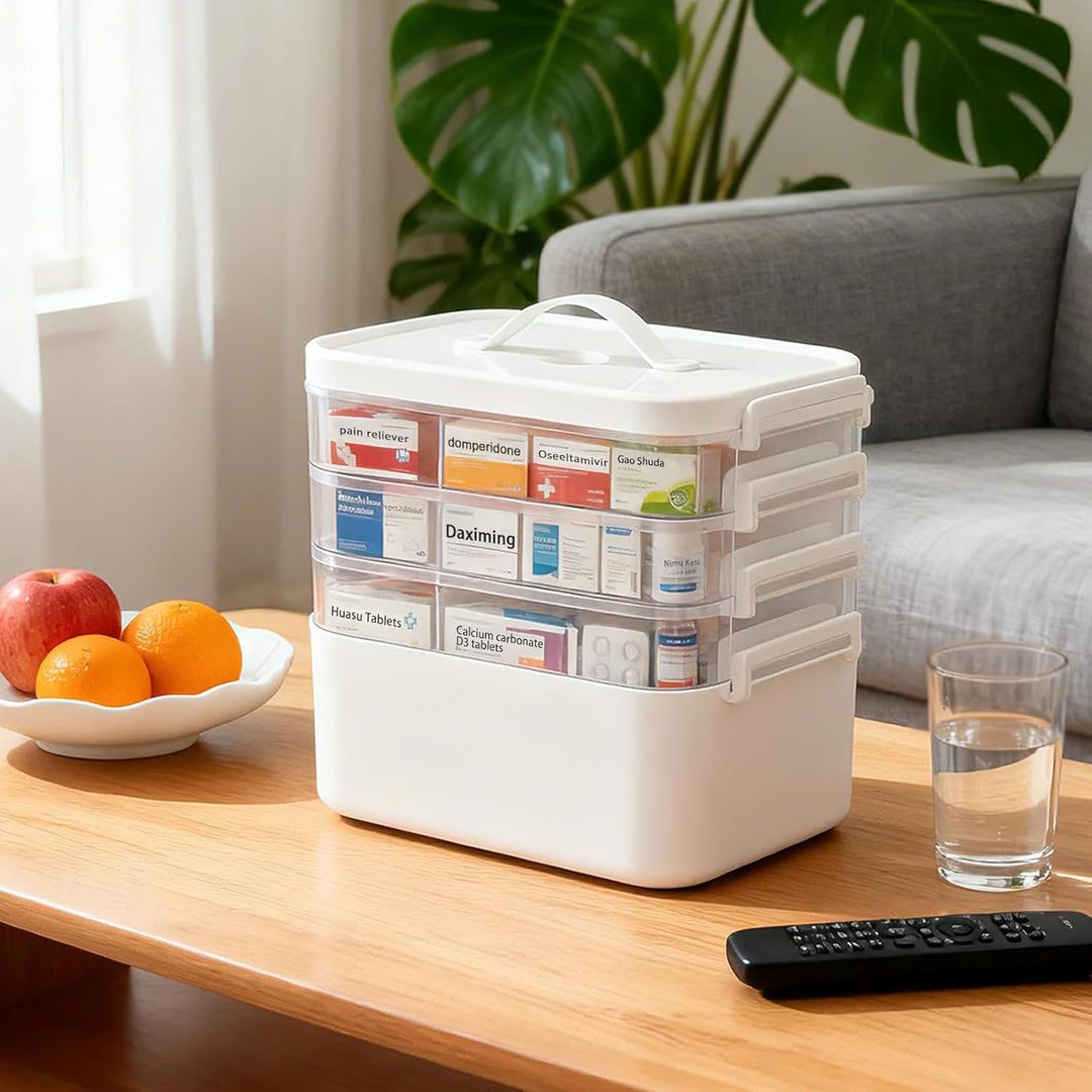 Medikamenten Aufbewahrung, 4 Tier Grosse Kapazität Medikamentenbox, Hausapotheke Box mit Tragegriff,