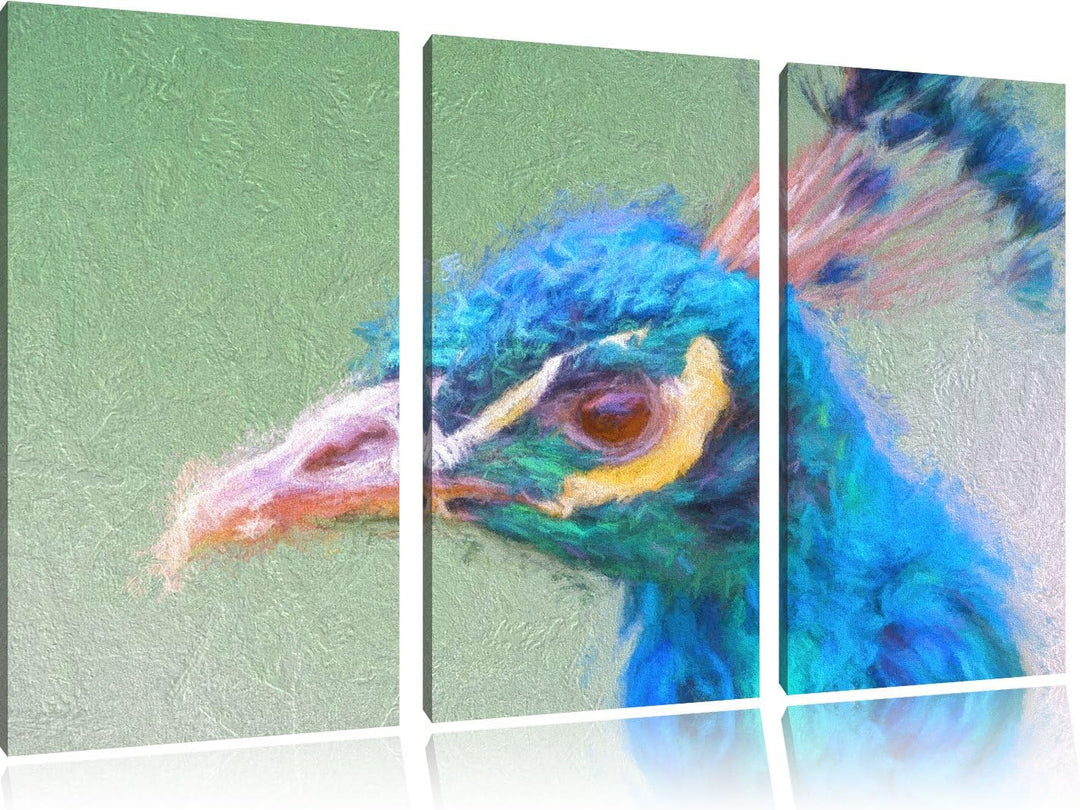 schöner farbenfroher Pfau Spezial 3-Teiler Leinwandbild 120x80 Bild auf Leinwand, XXL riesige Bilder