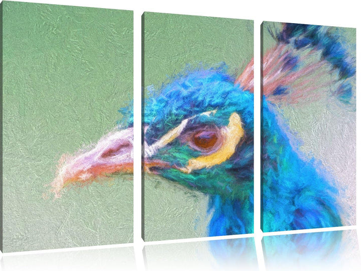 schöner farbenfroher Pfau Spezial 3-Teiler Leinwandbild 120x80 Bild auf Leinwand, XXL riesige Bilder