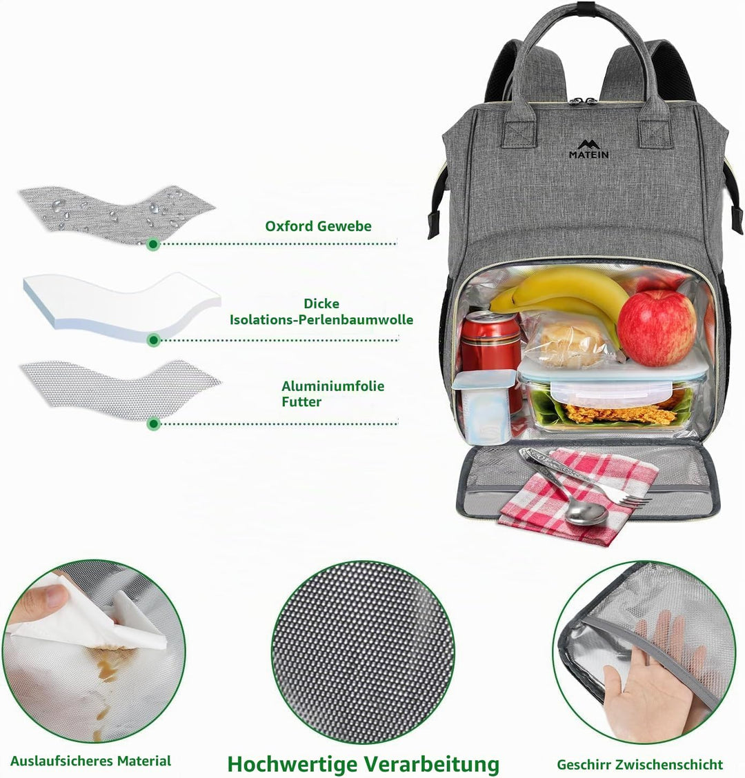 MATEIN Damen Laptop Rucksack 15,6 Zoll mit Isoliertes Kühlfach, Kühlrucksack mit USB Ladeanschluss,