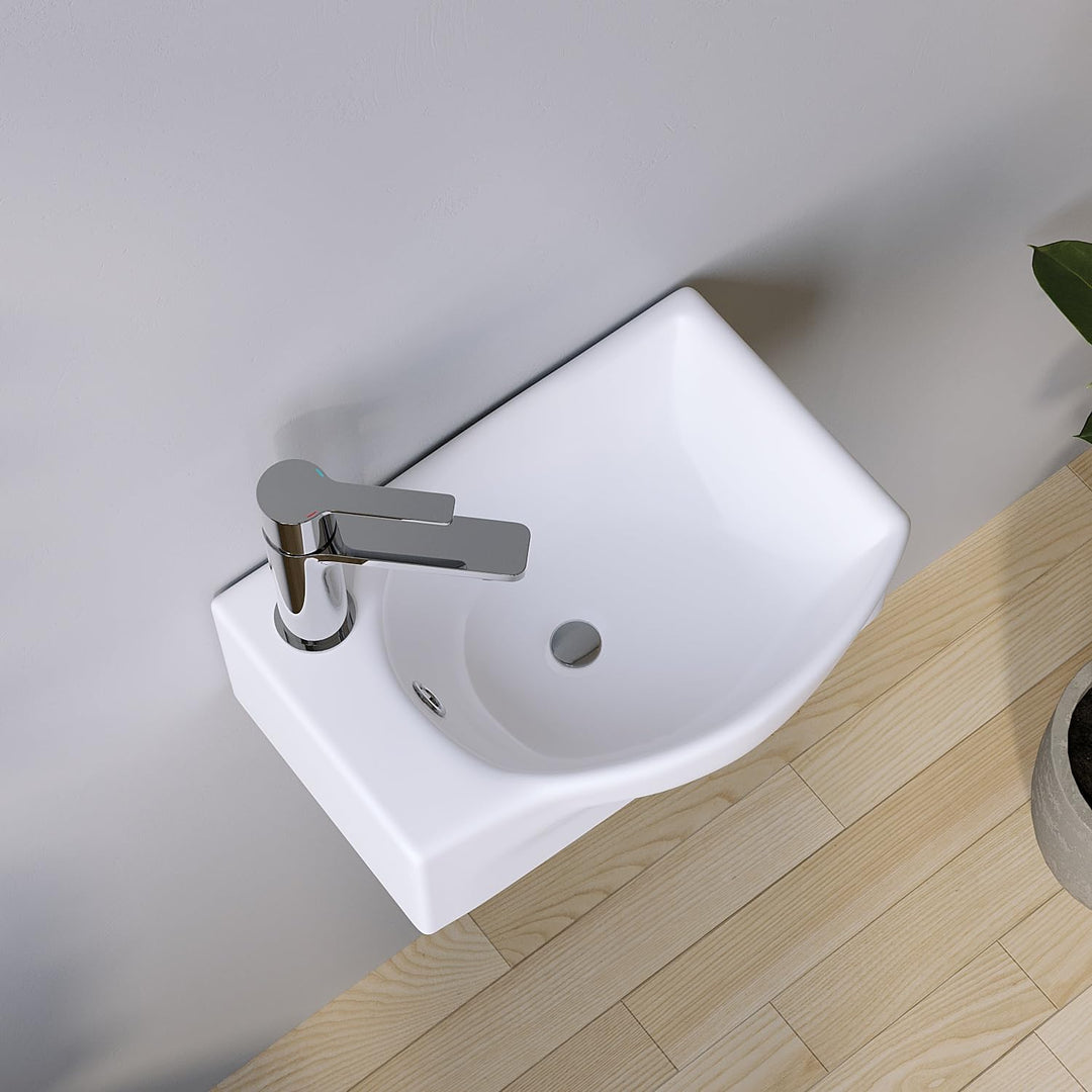 Waschbecken Keramik Waschtisch Hängewaschbecken klein Handwaschbecken Weiss Eckig-Oval 40 x 28 cm Ba