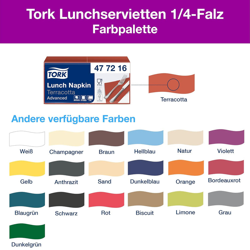 Tork 477216 Lunchservietten Terracotta / 2-lagige Servietten für kleine Gerichte oder Snacks / Advan