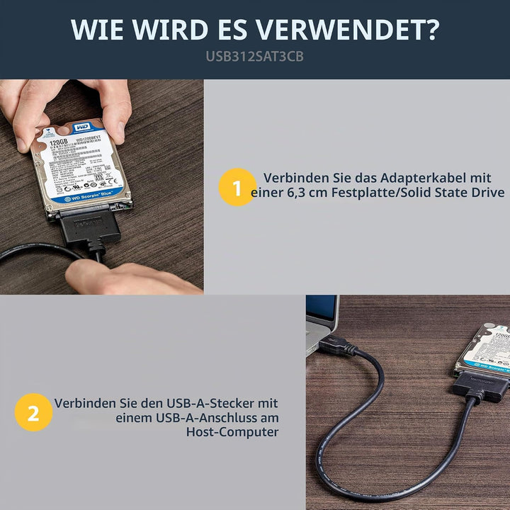 StarTech.com USB 3.1 auf 2,5" (6,4cm) SATA III Adapter Kabel mit UASP - USB 3.1 zu SATA SSD/HDD Konv