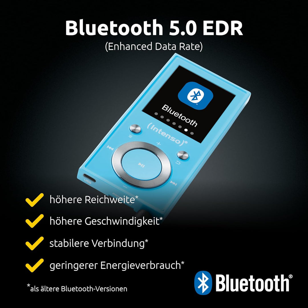 Intenso Video Scooter BT MP3 Player mit Bluetooth 5.0, 1,8 Zoll Farbdisplay, 64 GB microSD, USB-C, b