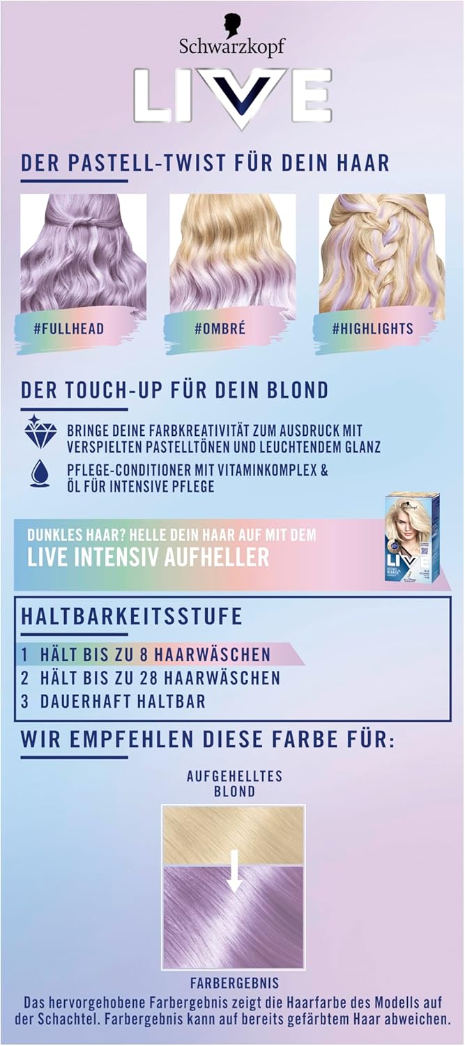 Schwarzkopf LIVE Pretty Pastels Semi-Permanente Haarfarbe P120 Lilac Crush (3 x 142,5 ml), Coloratio
