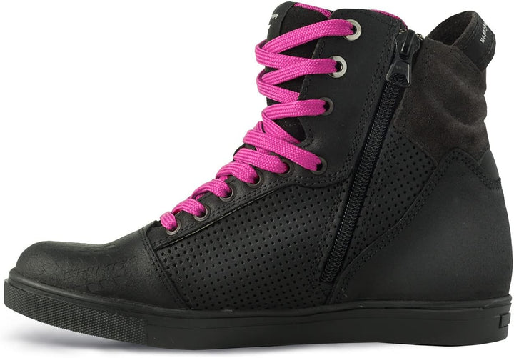 SHIMA Rebel Lady, Motorradschuhe Urban Damen Motorradstiefel Stadt Sneakers Fluo Schwarz Schwarz 36
