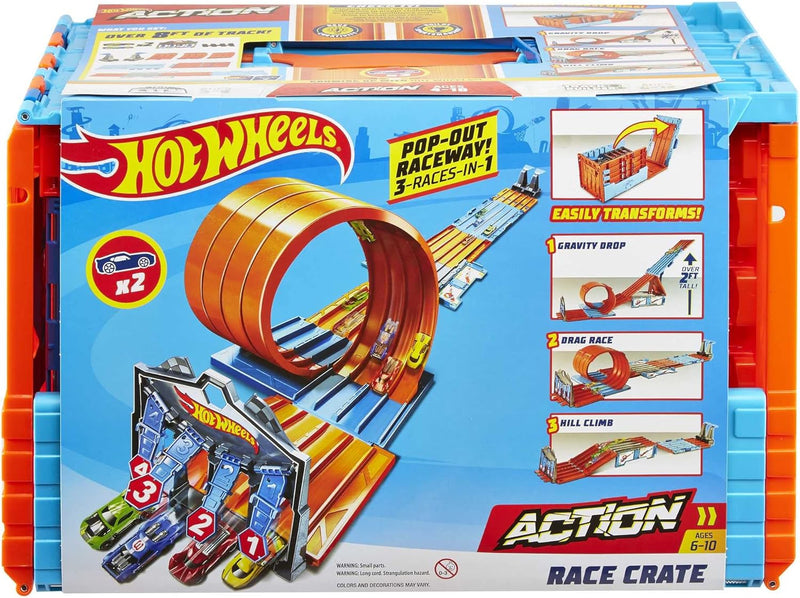 Hot Wheels Bahn Track Builder, Rennkiste (3 Stunts in 1 Set) zum Bauen von Autorennbahnen für Hot Wh