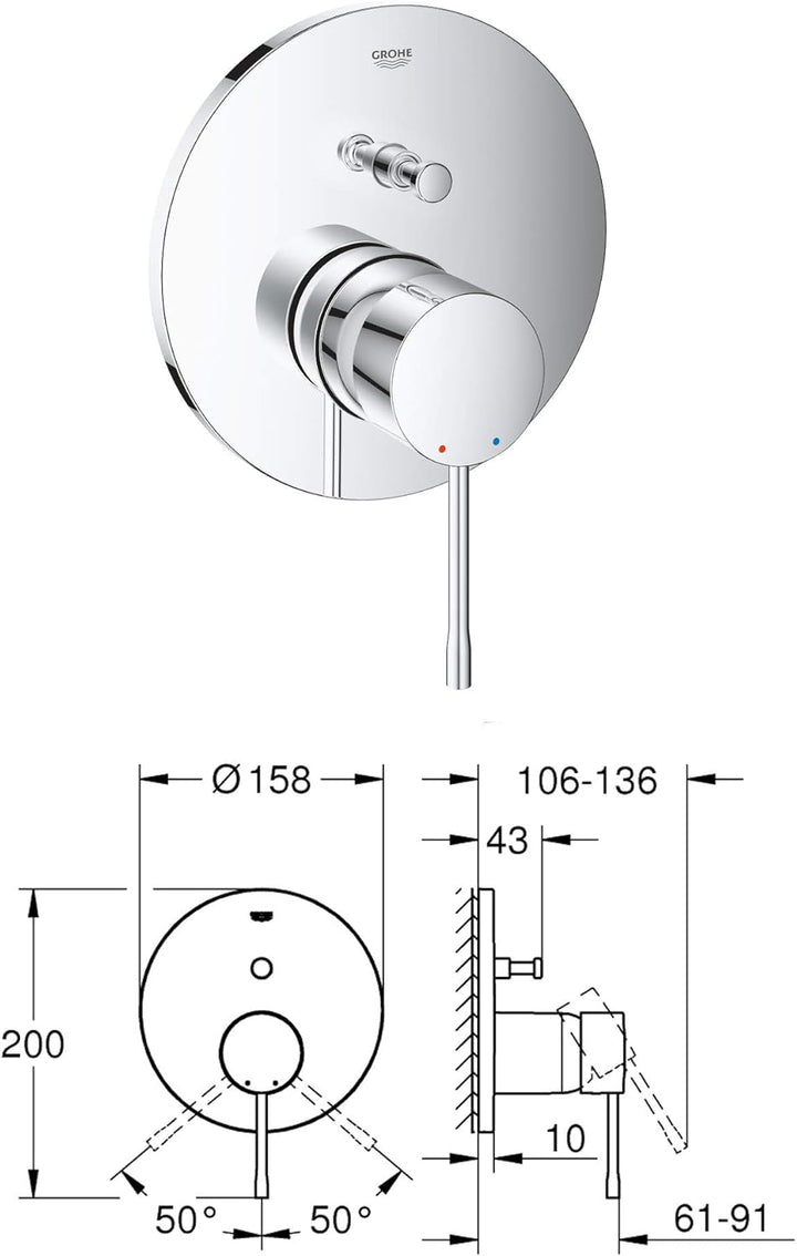 vanvilla Duschsystem mit Unterputz Duscharmatur von Grohe Essence Einhebelmischer mit vanvilla Regen