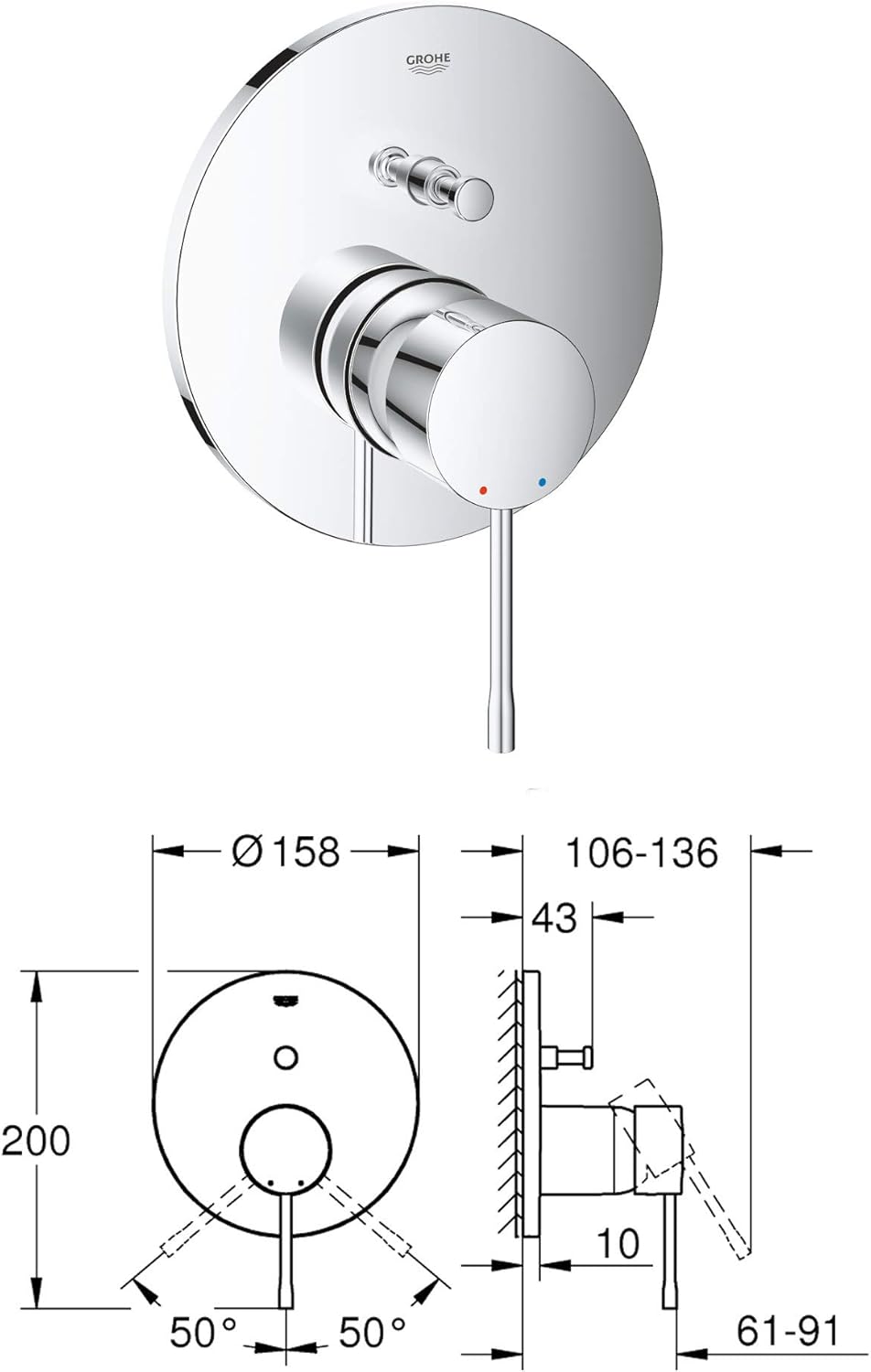 vanvilla Duschsystem mit Unterputz Duscharmatur von Grohe Einhandmischer Essence und vanvilla Regend
