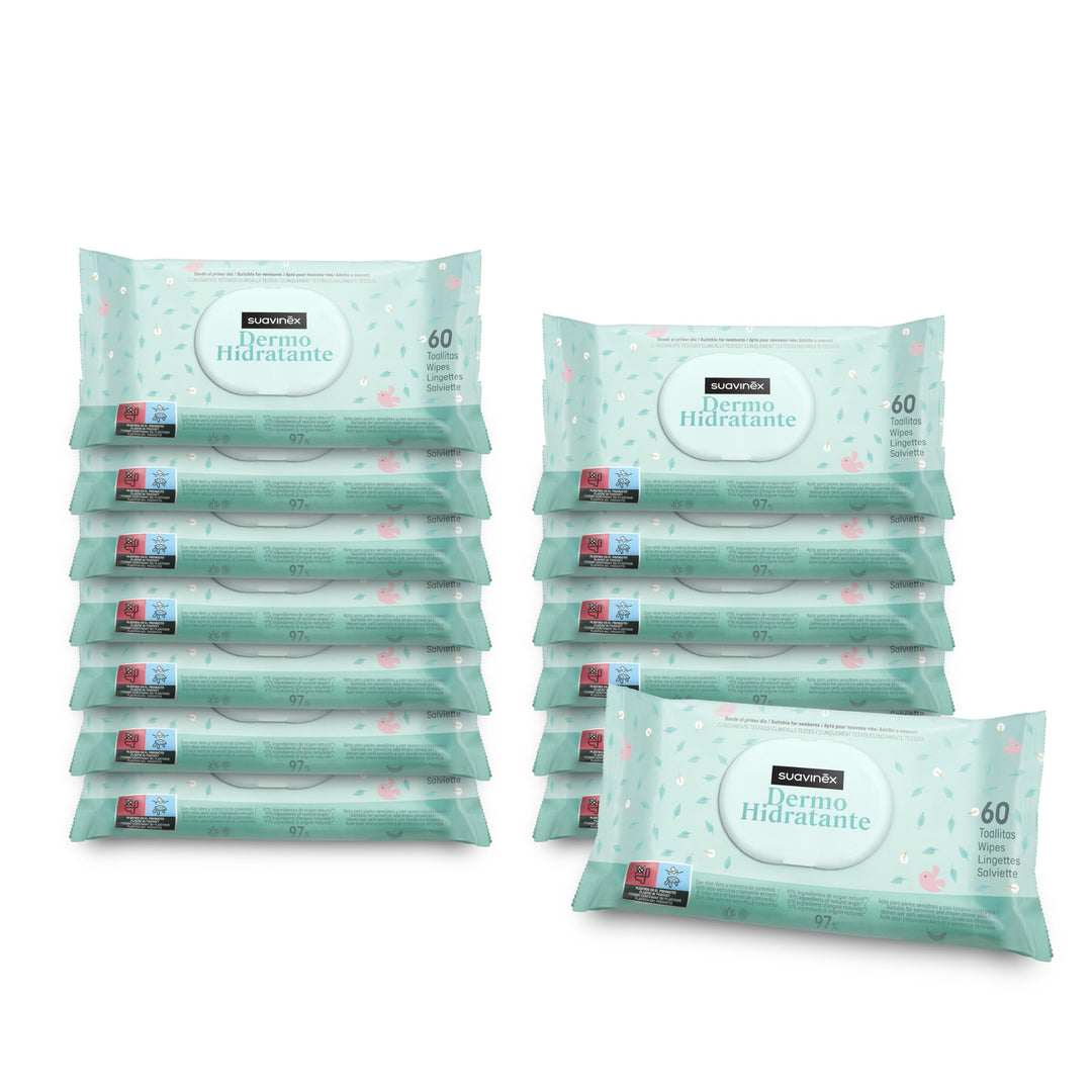 SUAVINEX 12 x Pack 72 feuchtigkeitsspendende Babytücher. Feuchttücher geeignet für atopische Haut. 9