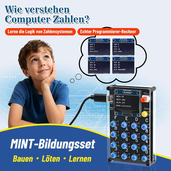 4-in-1 Zahlenbasis-Umrrechner Lötbausatz mit Digitaldisplay für Binär, Oktal, Dezimal, Hexadezimal,