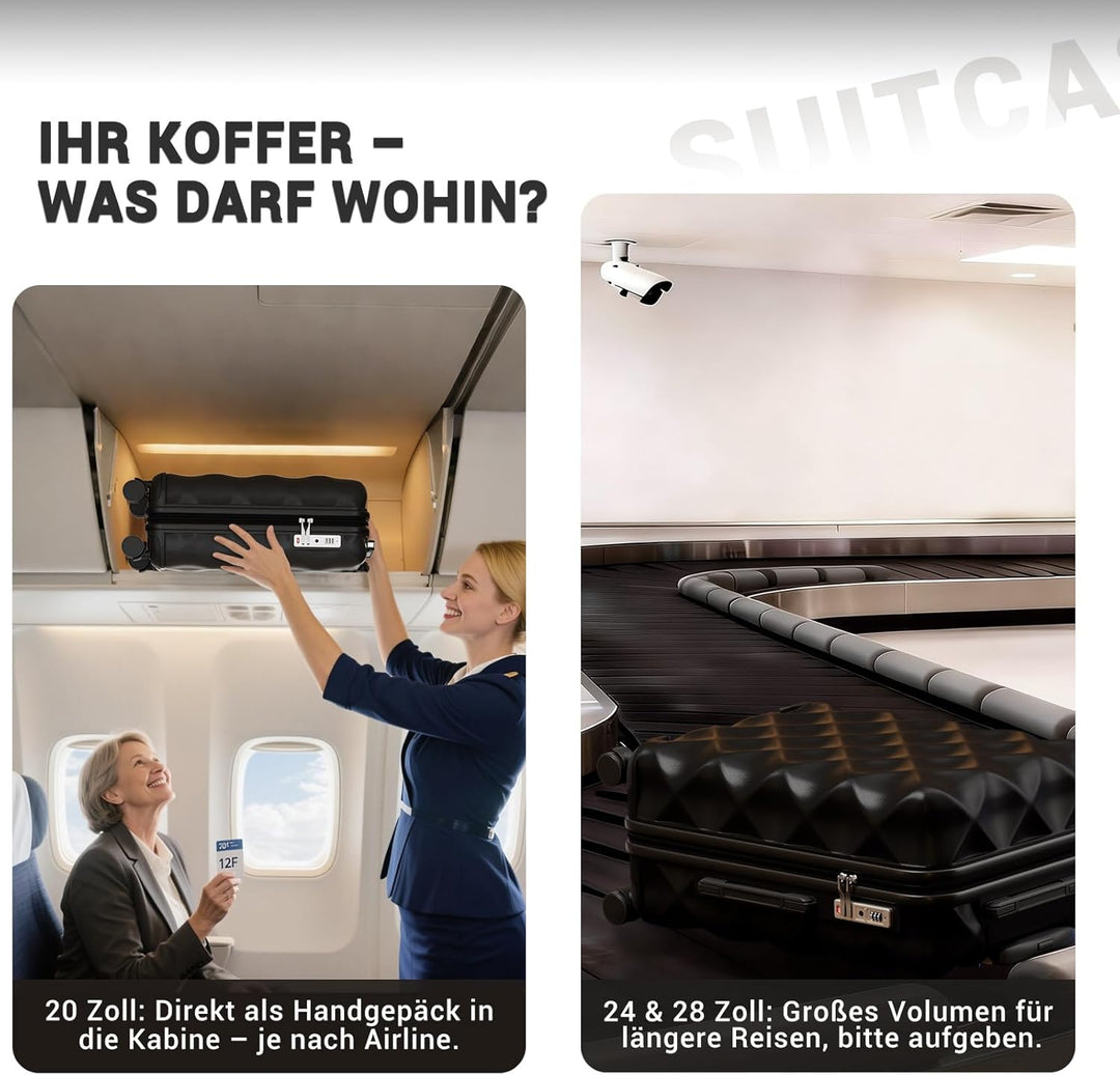 British Traveller Handgepäckkoffer 54x36.5x21.5 cm Leichter Reisekoffer aus ABS+PC mit TSA-Schloss,