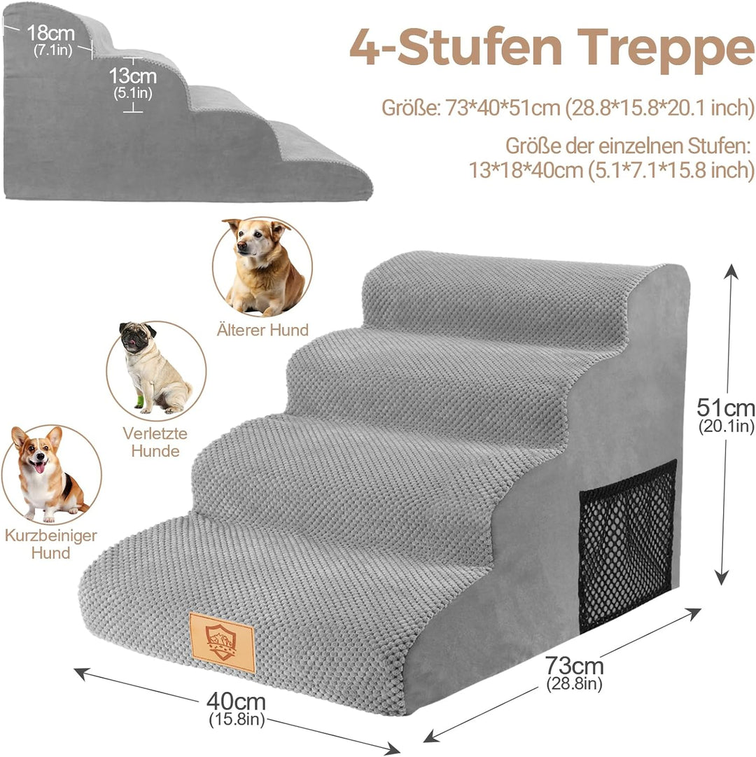 MASTERTOP Hundetreppe 4 Stufen, Hunderampe für Sofa aus Hochdichtem Schaumstoff, Haustiertreppe mit