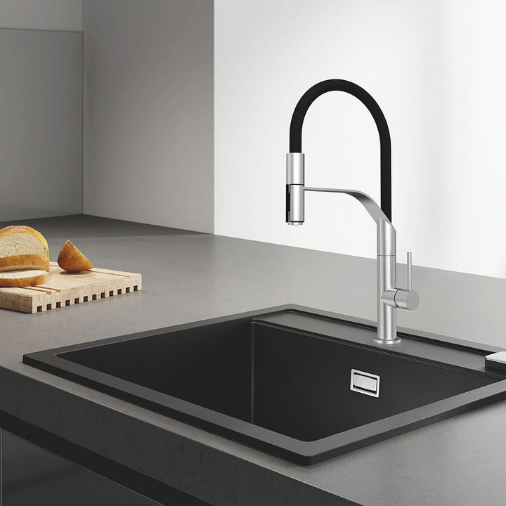 Wasserhahn Küche, Hochdruck Küchenarmatur mit Herausziehbarer Brause, Mischbatterie Küche 360° Schwe