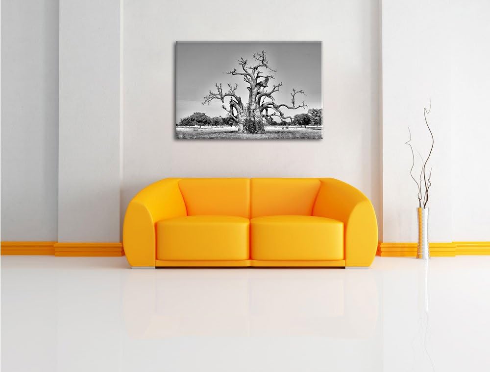 Pixxprint Monocrome, vertrockneter Baum in der Savanne, Format: 100x70 auf Leinwand, XXL riesige Bil