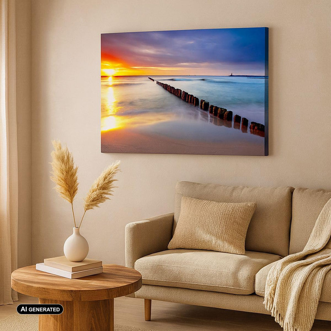 Bilder auf Leinwand Meer Küste Strand Sonnenaufgang Leinwandbild 70x50cm Wandbilder Dekoration Wohnz