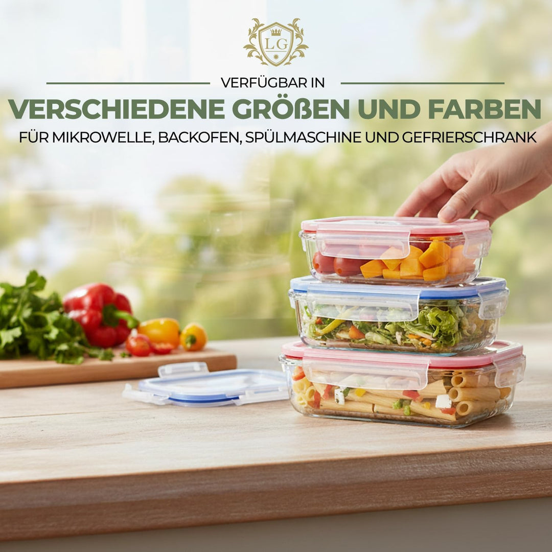 LG Luxury &amp; Grace 4er Packung Glas Frischhaltedosen 1000 ml. Luftdicht und Dampfloch. Geeignet für M