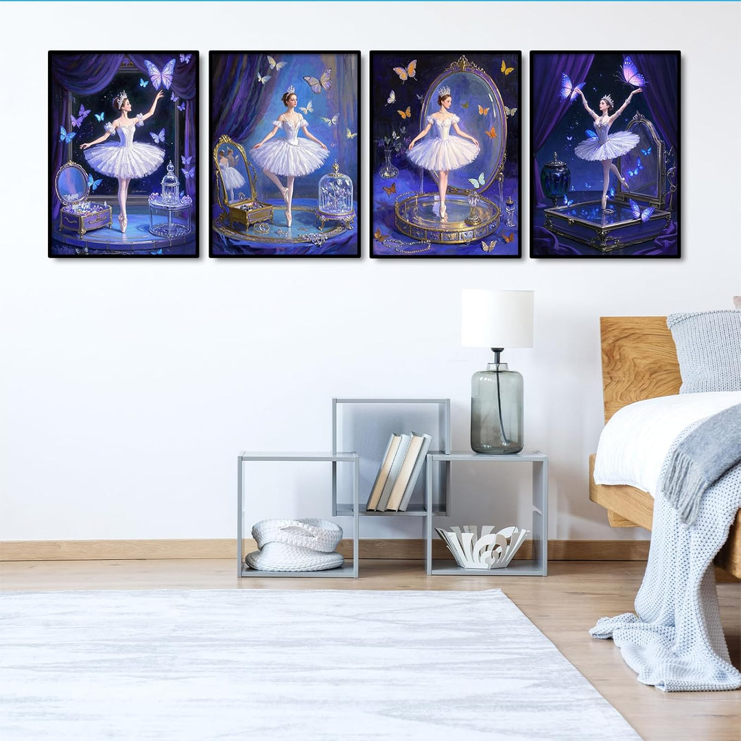 JISHSHAY 4er Set Diamond Painting Steine Rund Ballett 30×40cm Diamant Painting Runde Steine Juwelens