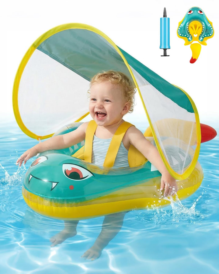 Baby Schwimmring mit UPF50+ Sonnendach Entfernbar, Premium Baby Float, Schwimmhilfe verstellbare Sch
