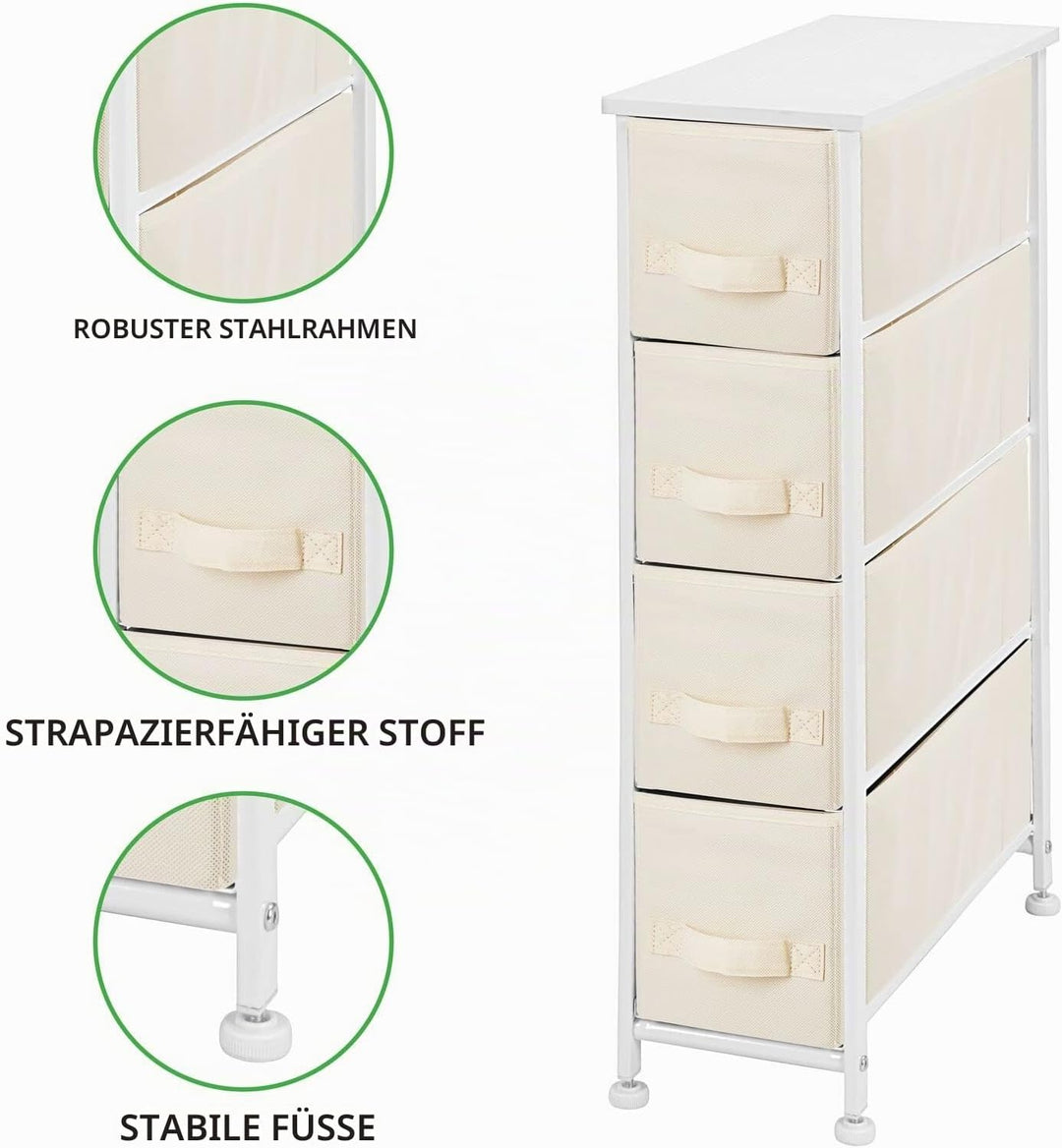 mDesign Kommode mit 4 Schubladen – schmaler Schubladenschrank mit MDF-Holzplatte für Schlafzimmer, W