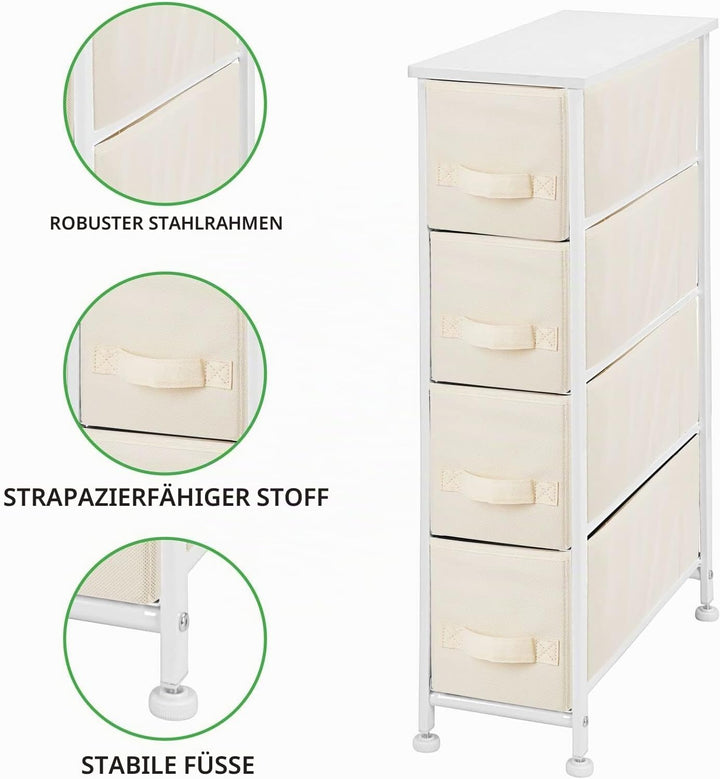 mDesign Kommode mit 4 Schubladen – schmaler Schubladenschrank mit MDF-Holzplatte für Schlafzimmer, W