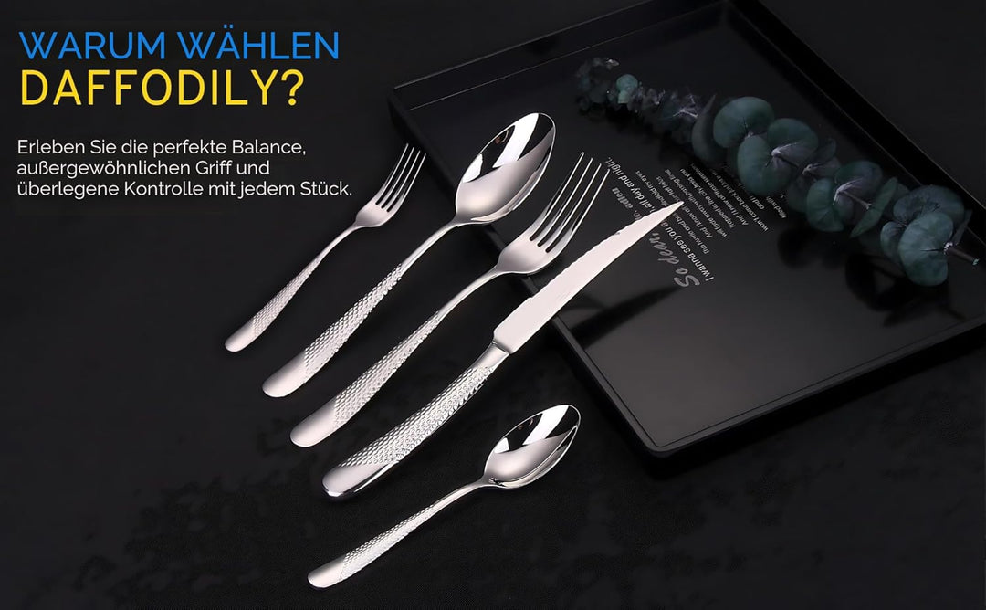 DAFFODILY Luxus-Besteck-Set, 20-teilig, 18/10 Edelstahl, Besteckset für 4 mit 2-in-1-Steakmessern, s