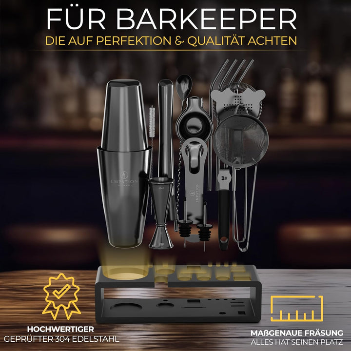 EMPATION Cocktail Set Schwarz [TESTSIEGER], 825ml Cocktail Shaker mit Bar Zubehör für Cocktails, Bar