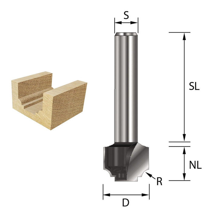 ENT 13187 Nutenprofilfräser HW, Schaft (S) 8 mm, Durchmesser (D) 19,05 mm, NL 11,11 mm, R 3,2 mm, SL