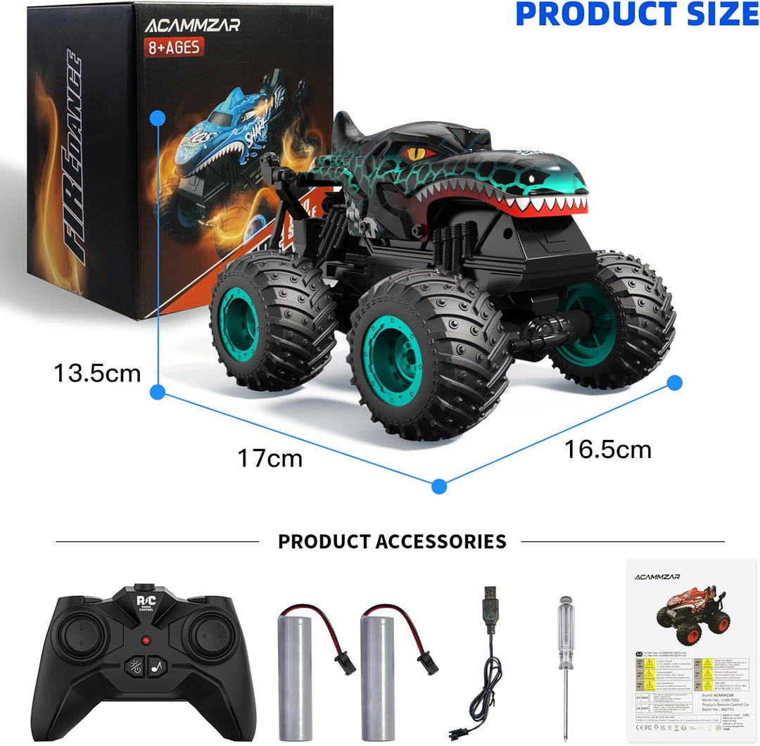 ACAMMZAR Ferngesteuertes Auto Dinosaurier, 2.4GHz 20+km/h Ferngesteuertes RC Monster Truck mit 2 Akk