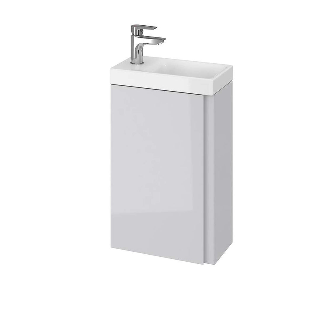 VBChome Das Moduo-Set Slim Grau 40 cm Waschplatz Badmöbel Hochglanz Oberfläche Kleines Gästebad Best