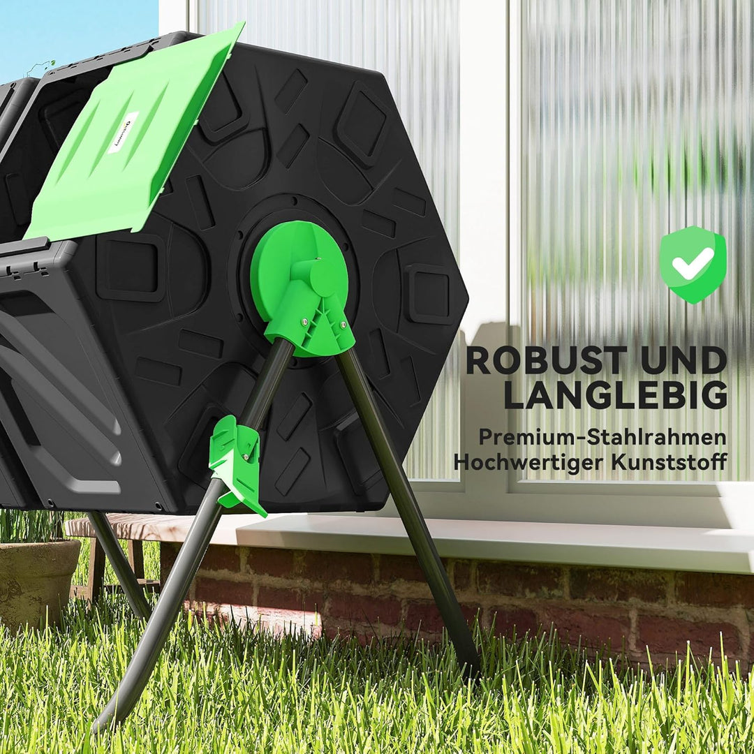 Outsunny Komposter 130 Liter, 67 x 60 x 77cm 360° Drehbar Schnellkomposter mit 24 Lüftungslöcher, Th