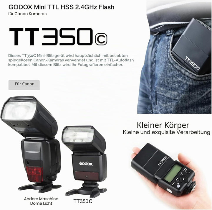 GODOX Blitzgerät TT350C Systemblitzgerät für Canon Kameras, Schwarz