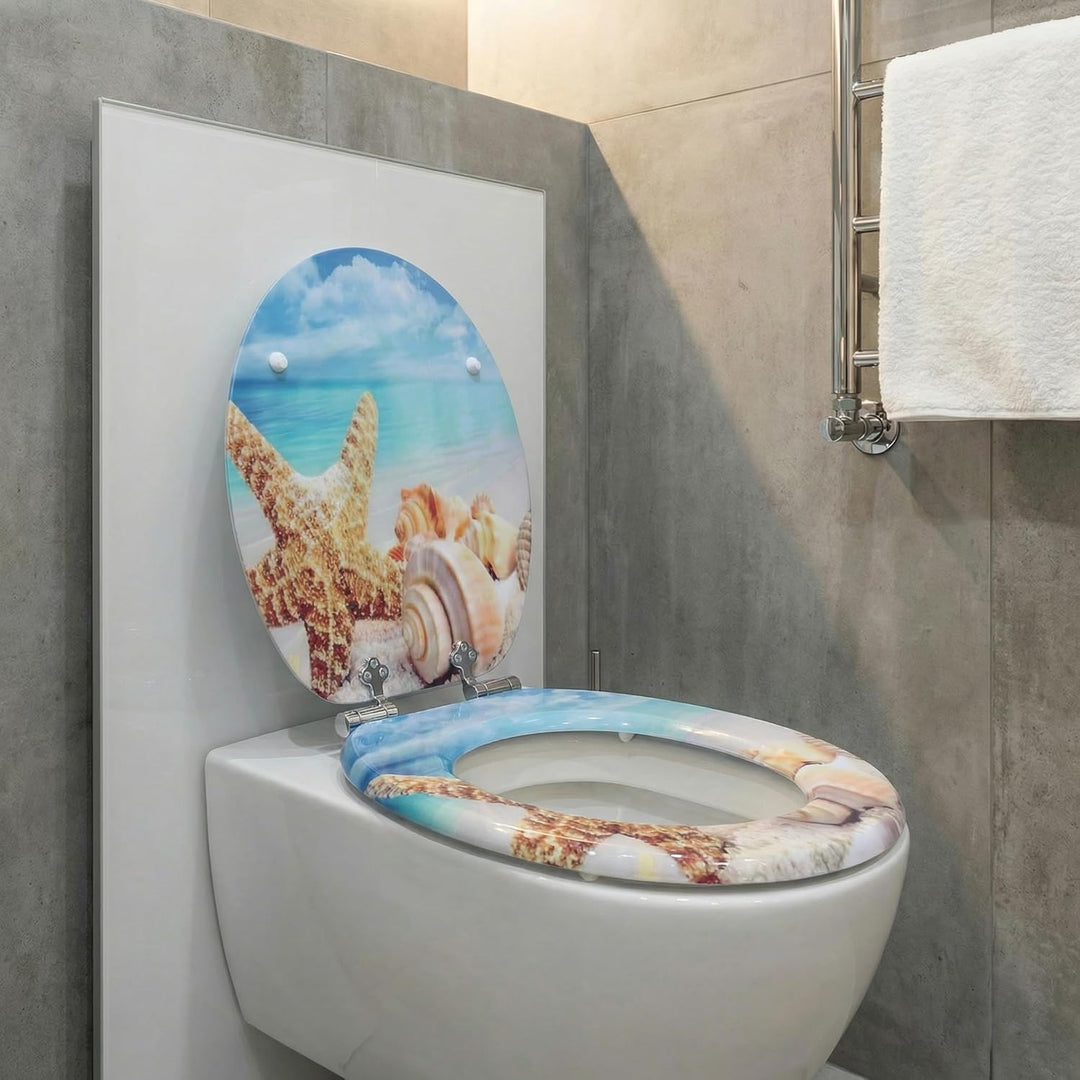 SINOBATH WC-Sitz Eckig mit Absenkautomatik – Premium MDF Holzkern Toilettendeckel in Eiche-Optik – Z