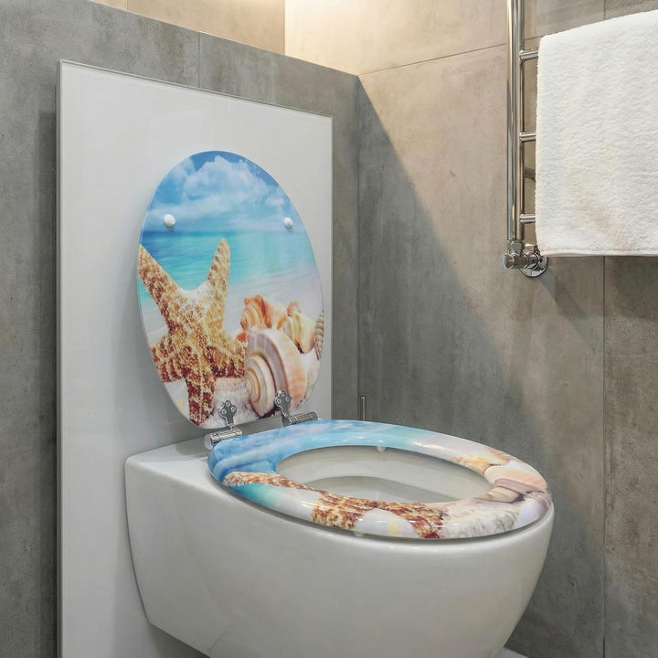 SINOBATH WC-Sitz Eckig mit Absenkautomatik – Premium MDF Holzkern Toilettendeckel in Eiche-Optik – Z