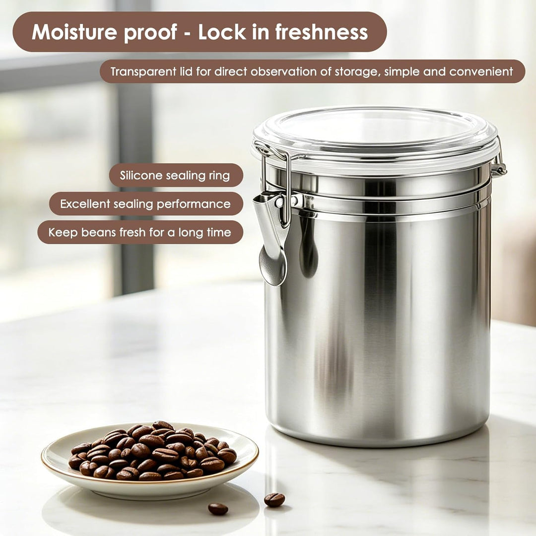 2 Stück luftdichte Kaffeebehälter mit Deckel, 2L Edelstahl-Aufbewahrungsbehälter für Kaffeebohnen, V