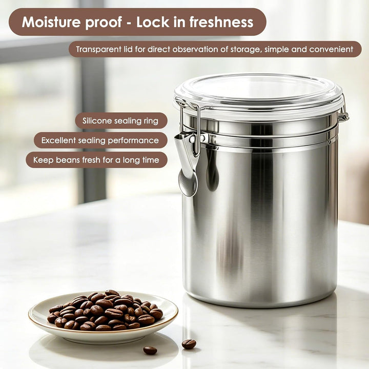 2 Stück luftdichte Kaffeebehälter mit Deckel, 2L Edelstahl-Aufbewahrungsbehälter für Kaffeebohnen, V