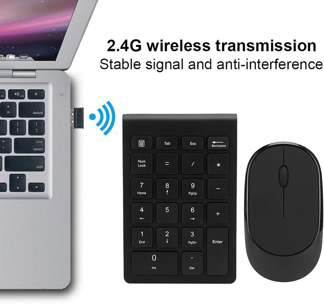 Denash Kombination aus Kabellosem Nummernblock und Maus, Tragbares, Ultraflaches 2,4G-USB-Zehnertast