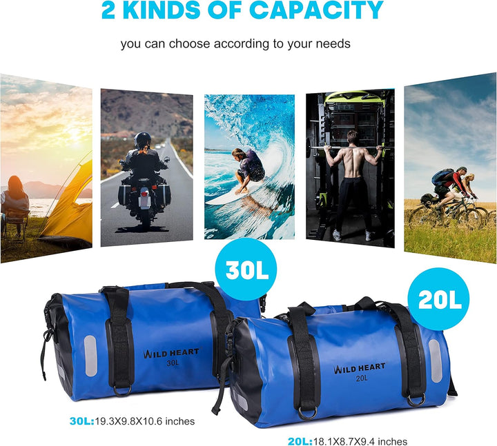 WILD HEART wasserdichte Tasche für Kajakfahren, Camping, Boot, Radfahren 20L 30L 40L 30L Blau, 30L B