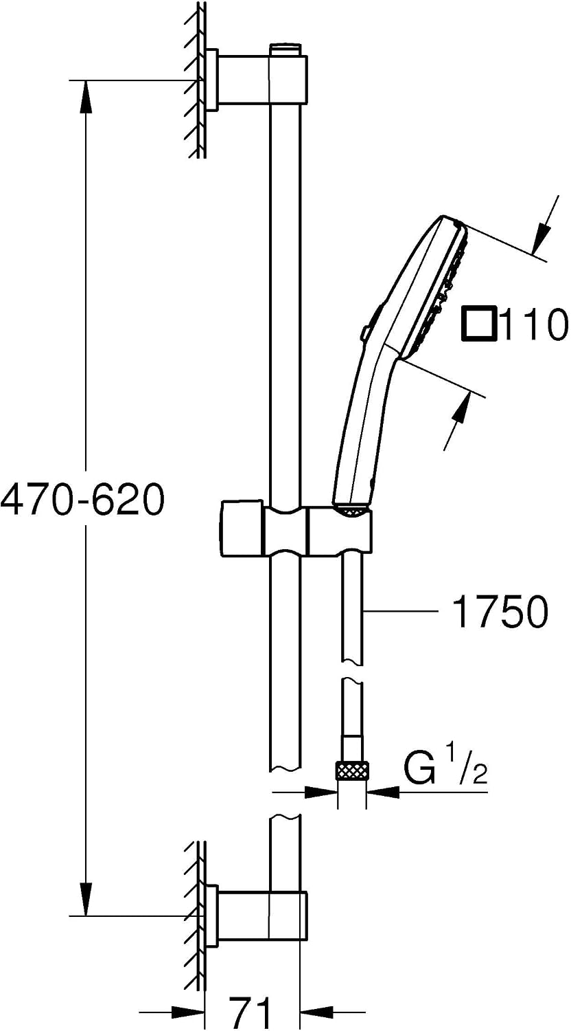 GROHE Vitalio 110, Duschset wassersparend, 8l pro Min (Brausestangenset mit: Duschkopf 2 Strahlarten