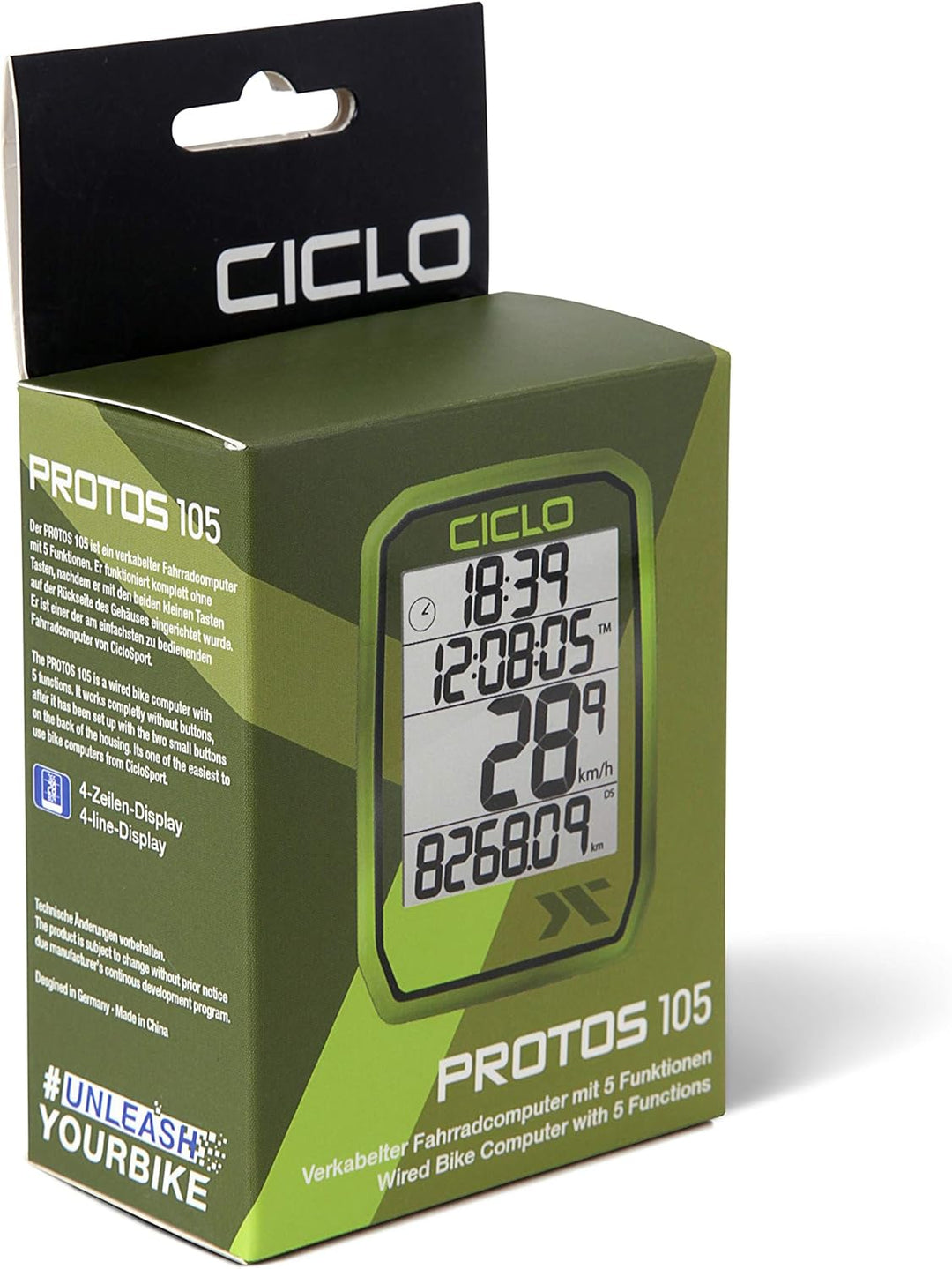 CICLO PROTOS 105 verkabelter Fahrradcomputer, mit 5 automatischen Funktionen grün, grün