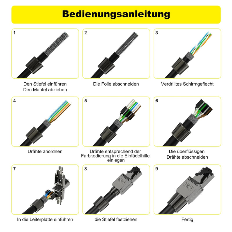 VCELINK RJ45 Stecker Werkzeuglos Cat 7 Cat6a, Netzwerkstecker POE++, Cat 7 Stecker 10 Gbps 600MHz Ge