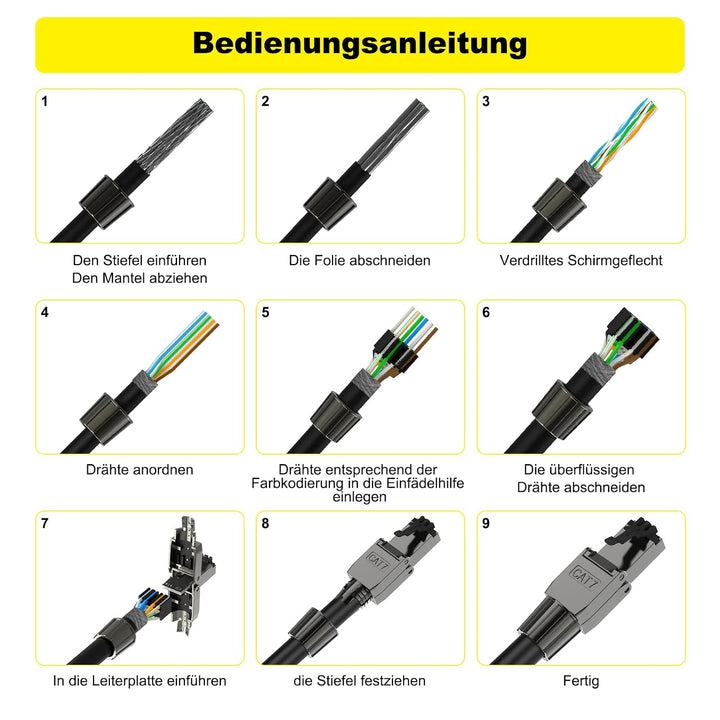 VCELINK RJ45 Stecker Werkzeuglos Cat 7 Cat6a, Netzwerkstecker POE++, Cat 7 Stecker 10 Gbps 600MHz Ge
