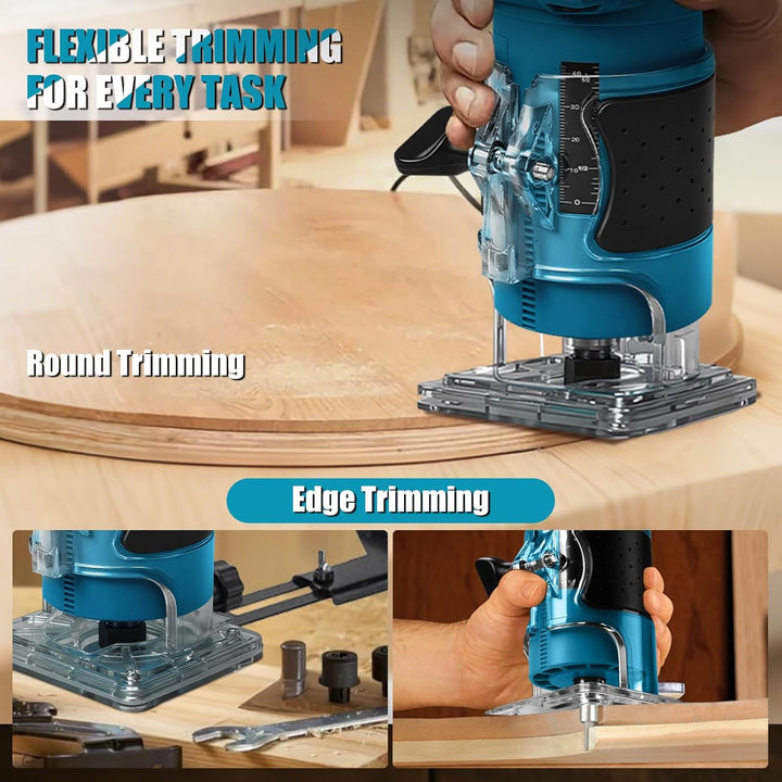 Akku Oberfräse kompatibel mit Makita 18V Akku, 800W Bürstenloser Kantenfräser Set mit 5 Geschwindigk