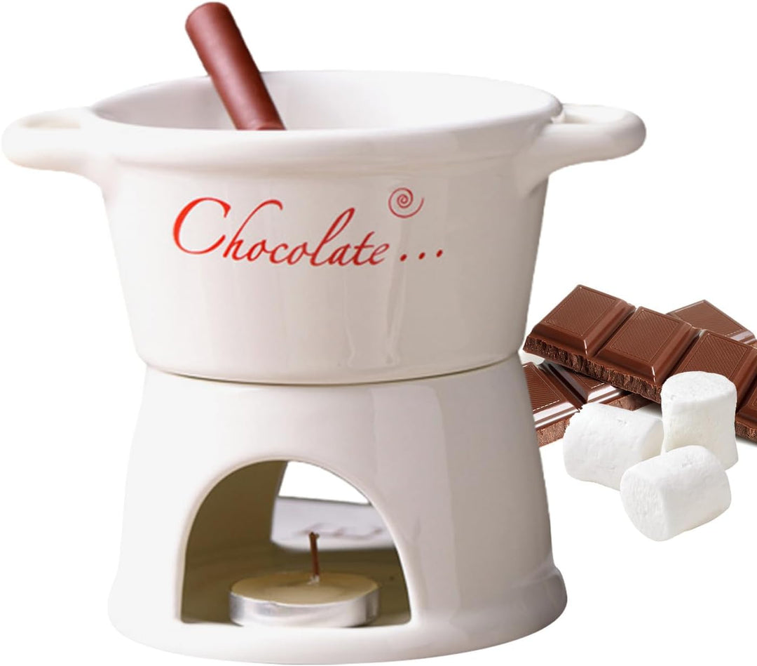 Schokofondue Tasse Fondues Keramik Schmelzbutterwärmer Mit Gabel,Tragbares Schokoladen Hot Pot Beche