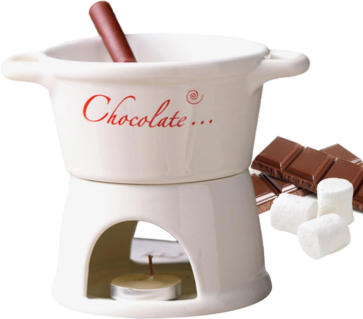 Schokofondue Tasse Fondues Keramik Schmelzbutterwärmer Mit Gabel,Tragbares Schokoladen Hot Pot Beche