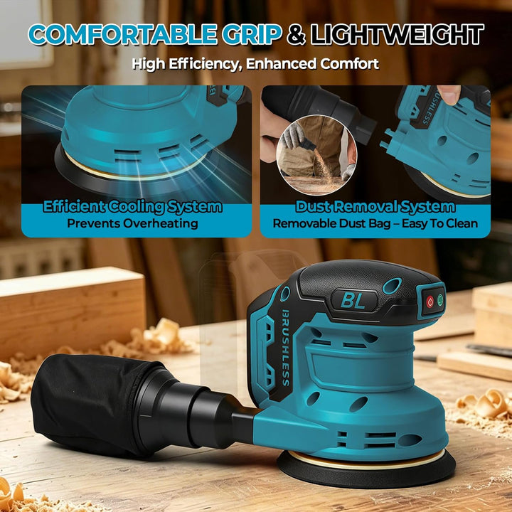 Akku-Exzenterschleifer, Kompatibel mit Mikita 18V Batterie, 3 Geschwindigkeiten, 9700-19000 U/min Bü