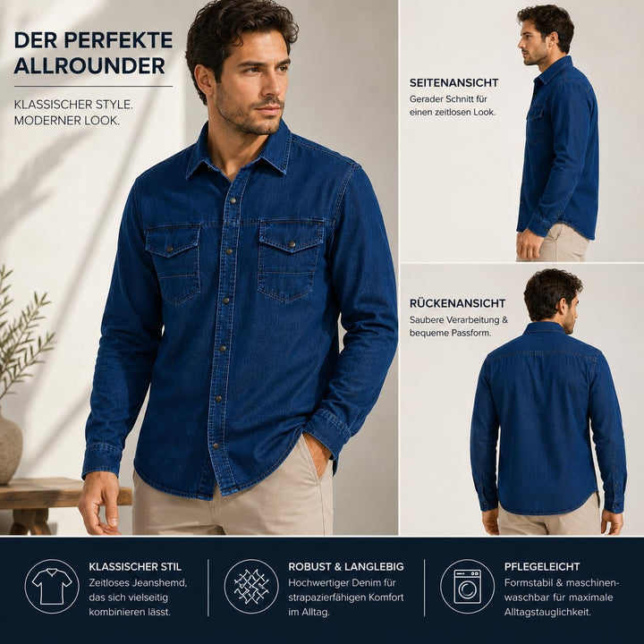 Red Bridge Herren Hemd Jeanshemd Freizeithemd Premium Denim Chest Pocket S Dunkelblau, S Dunkelblau